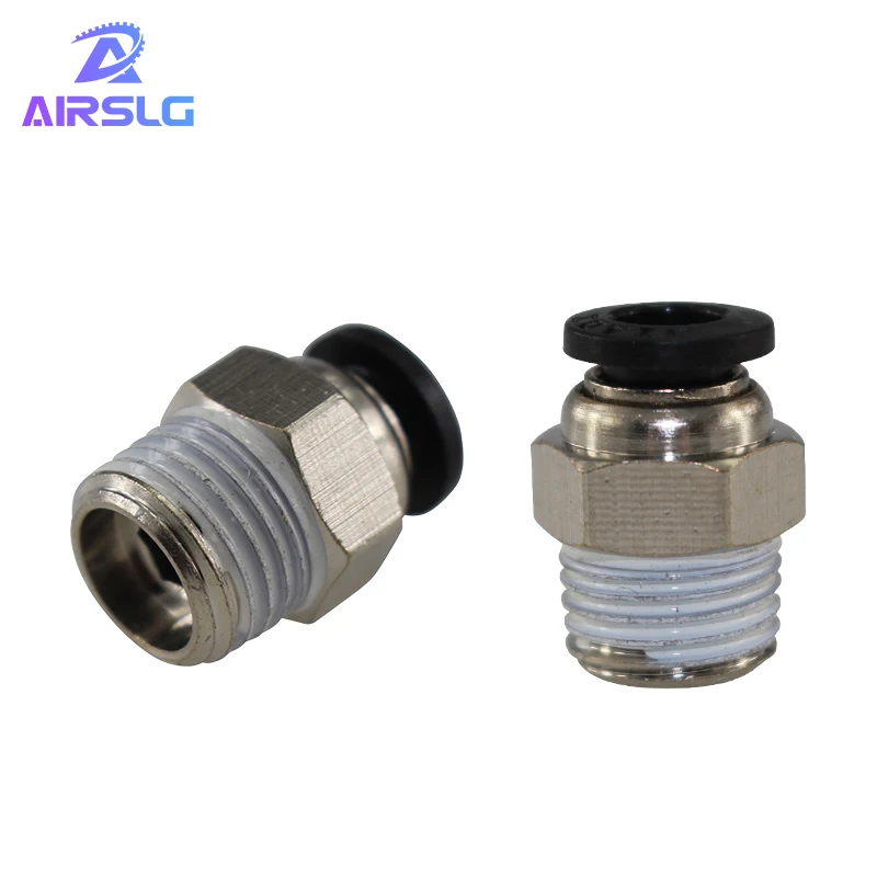 2pcs/lot Copper nickel plating BSPT PC6-01 6-02 8-02 PC4-m5 10-02 Air Connectors Male Hose Fittings Straight Push In Fittings