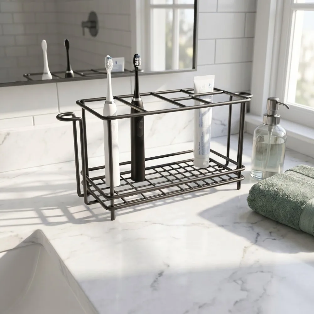 

Multi-Slot Toothbrush Holder Non-Slip with Cup Holder Bathroom Organizer Carbon Steel Rustproof Electric Toothbrush Stand