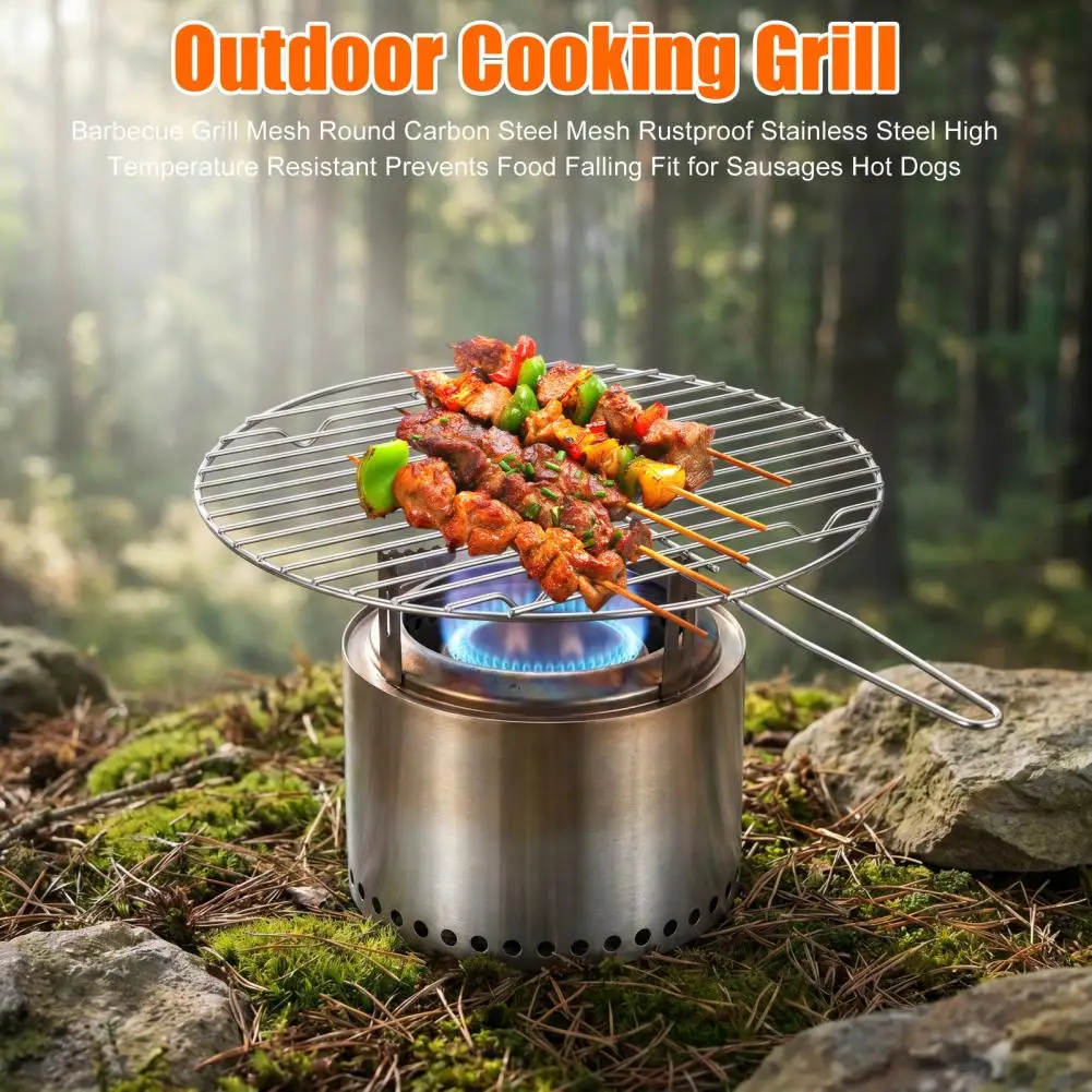 Barbecue Grill Durable Bbq Grill Round Carbon Steel Grill Mesh High-temperature Resistant Grate Non-stick Food-safe for Sausages