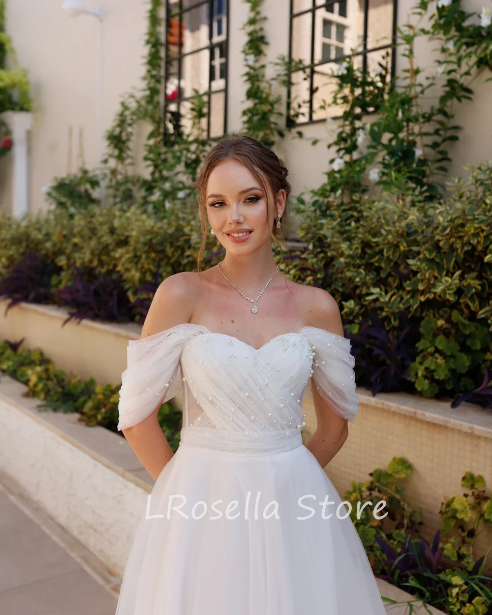 LRosella Wedding Dress Tulle Off The Shoulder Flower Short Sleeve Ankle-Length Elegant Exquisite Morden style Luxury  فساتي2024