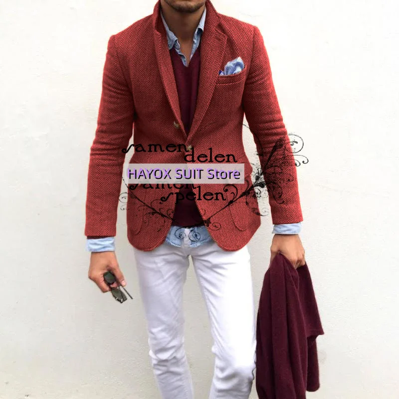 Ensemble blazer en tweed pour homme, coupe couvertes, simple boutonnage, plusieurs poches, smoking élégant, mode 2022