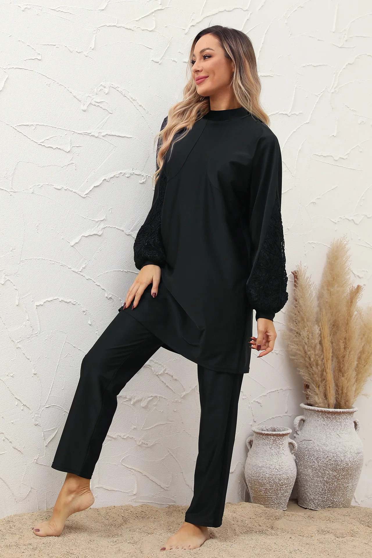 2024 Summer Dubai Modest Abaya 3 Piece Set Black Burkini Muslim Mujer Swimwear Women With Swim Cap Robe Femme Musulmane Clothing