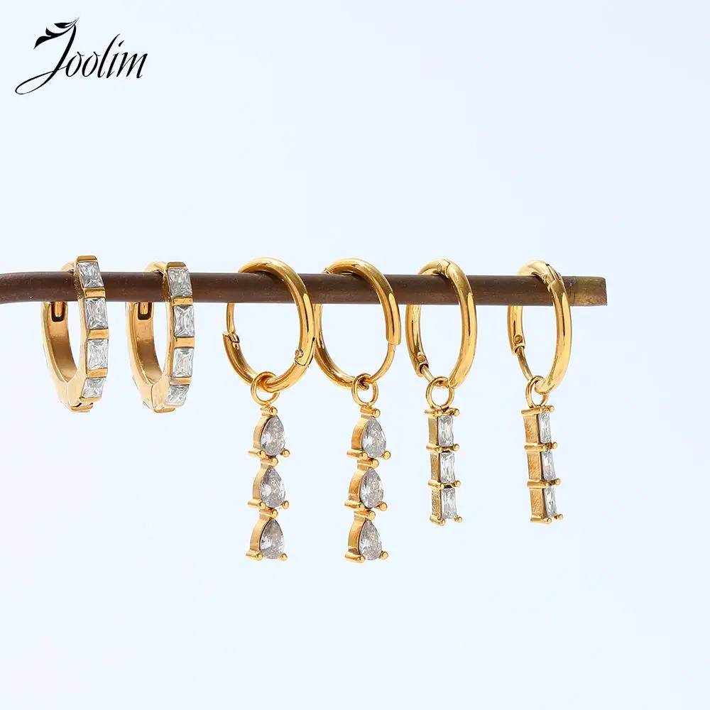 Joolim Drop Shipping Jewelry Wholesale High End PVD No Fade Classic New Rectangle Zirconia Pave Huggie Stainless Steel Earring