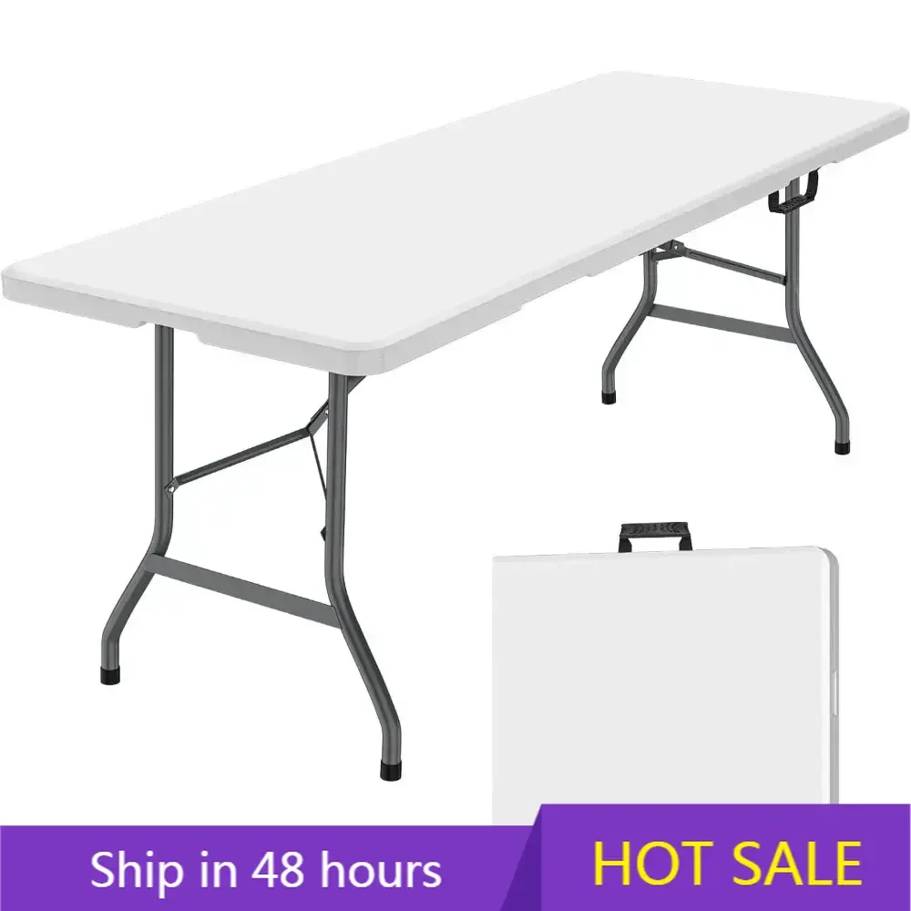 YTYIN Mesa dobrável ajustável retangular de plástico portátil 4 pés 5 pés 6 pés 8 pés Mesa dobrável de plástico para acampamento ao ar livre
