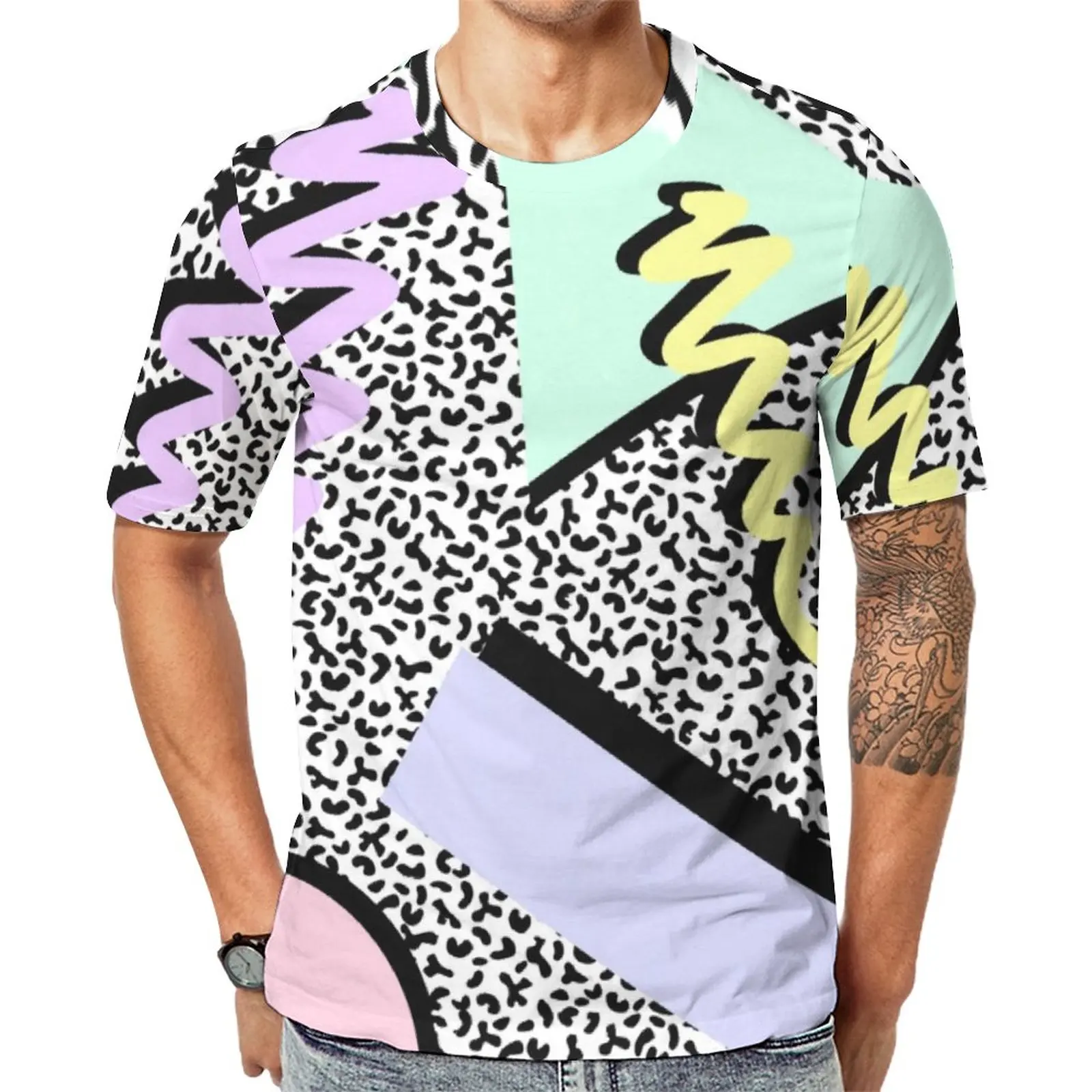 Eighties Memphis Pattern T-Shirt 80s Retro Designs Male Vintage T Shirts Beach Print Tees Short Sleeve Streetwear Plus Size