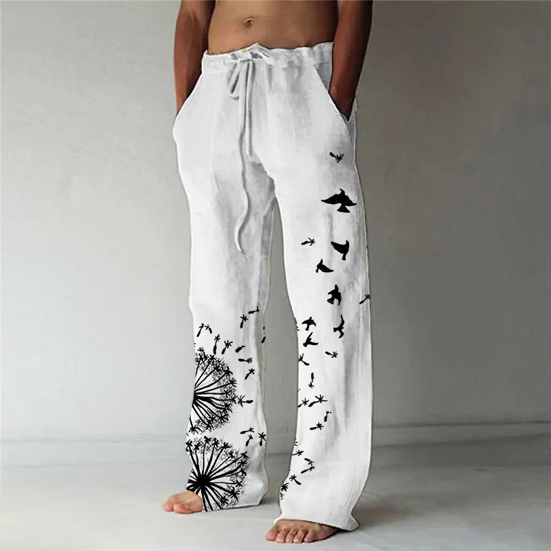 Simple White Basic Casual Loose Pants For Men's New Summer Seaside Travel Personalized Straight Leg Pants WR6