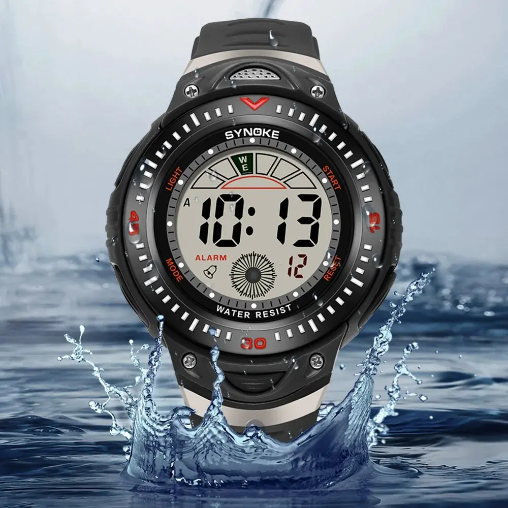 SYNOKE New Men Mountaineering Digital Watch Waterproof Shock Resist Large Screen Outdoor Running Student Fashion Watch Handsome