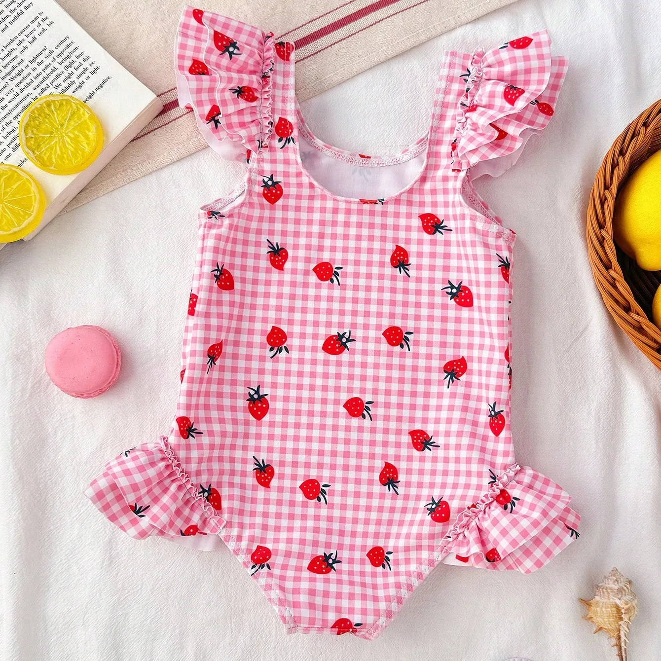 

Baby Girls One Piece Swimsuit 4-7 Year Kids Swim Suit Cherry Print Children's Swimwear 2026 Infant Toddler Bathing Suits Frill