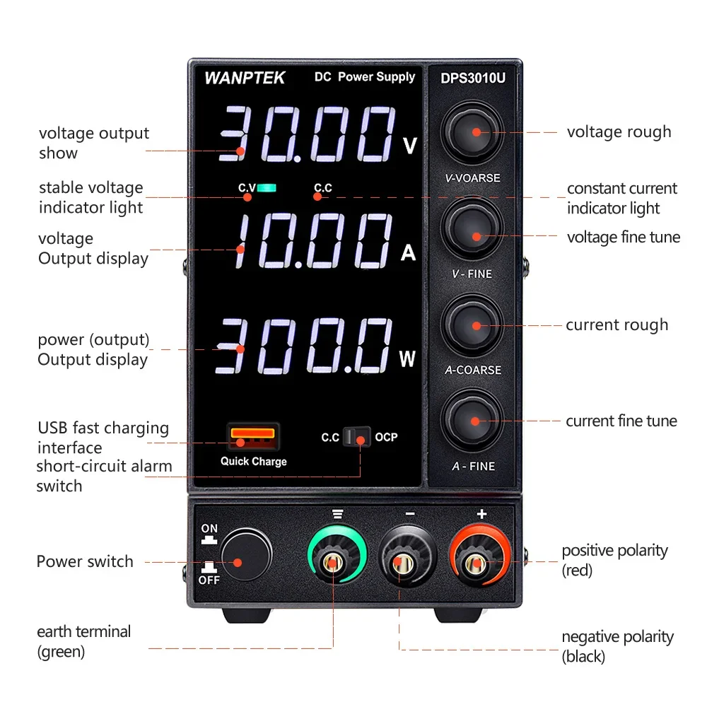 WANPTEK BENCHTOP DC ADJUSTABLE POWER SUPPLY, DC POWER SOURCE, 60V 5A 300W, LAB, ELECTRONICS DESIGN, ELECTROPLATE, DPS605U