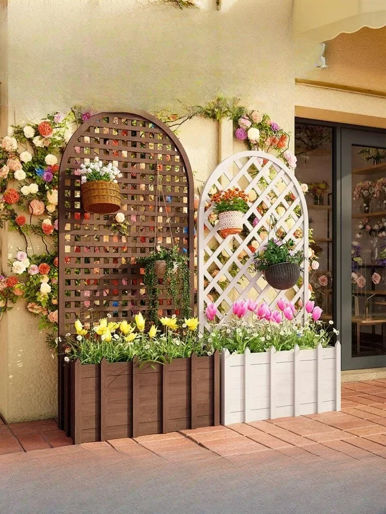 Mediterranean Antiseptic Wood Flower Pot Stand UV Resistant Backyard Accent Weather Wedding Ceremony Decor Garden Patio