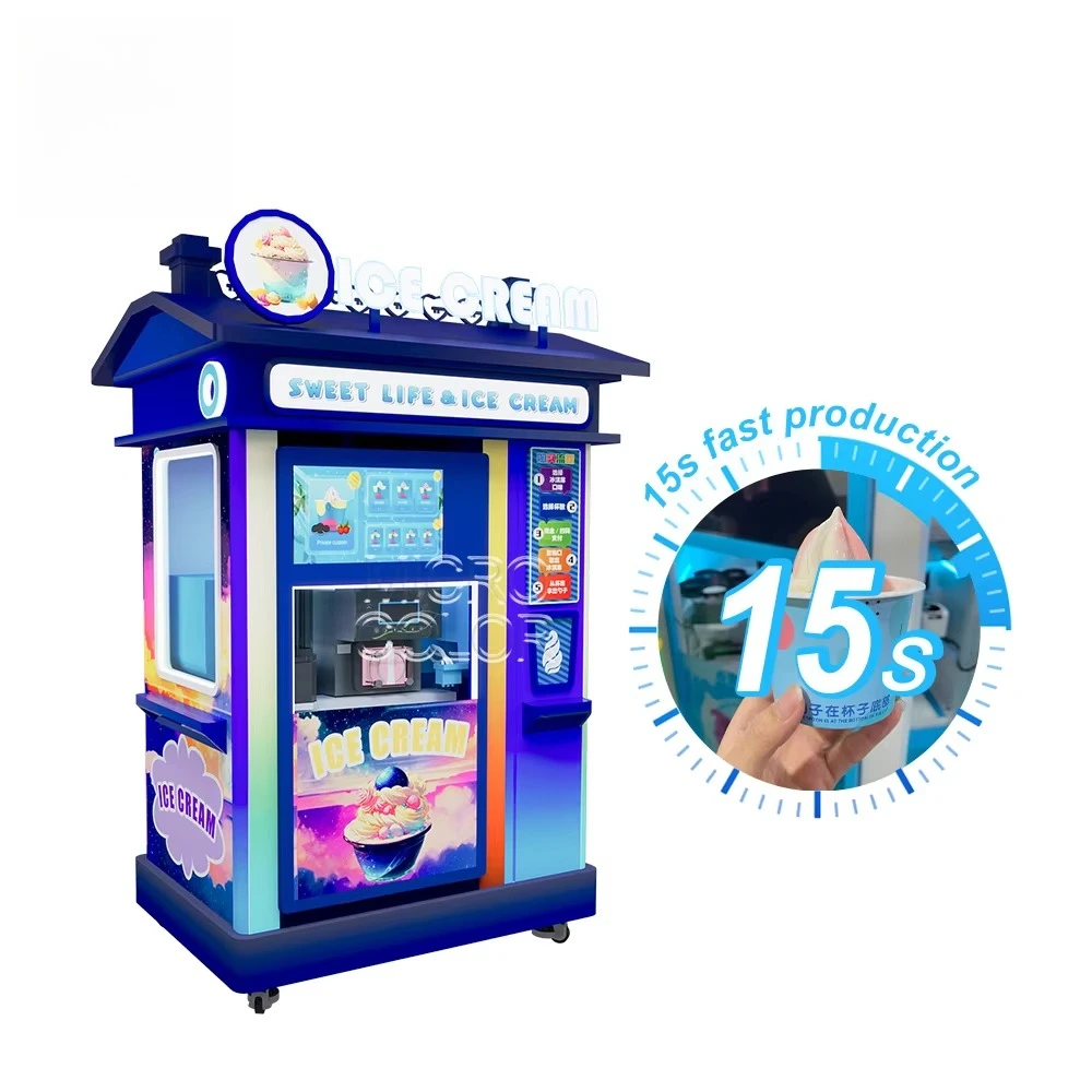 روبوت بيع الآيس كريم ذاتي الخدمة التجارية في الهواء الطلق، آلة تقديم ناعمة تعمل بقطع النقود المعدنية الأوتوماتيكية بالكامل للاستخدام التجاري