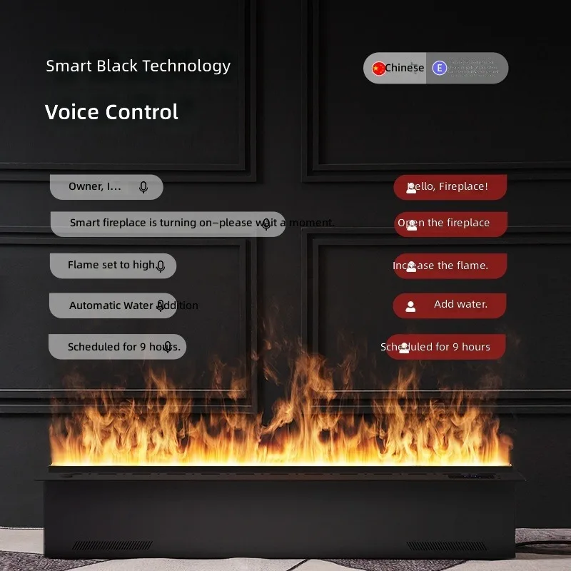 Embedded Stainless Steel Electric Fireplace Realistic Flame Simulation Humidifying 3D Vaporizing For Home Living Room Decoration
