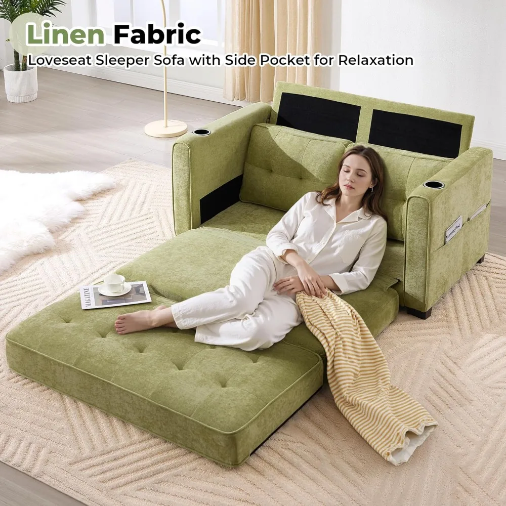 린넨 패브릭 컨버터블 소파 베드, 2-in-1 접이식 소파 침대, 풀아웃 러브시트 슬리퍼 소파, 접이식 플로어 푸톤 소파