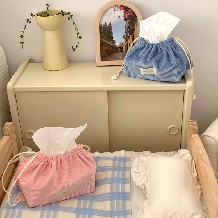 Nordic Style Hanging Corduroy Paper Napkin Boxes Solid Color Issue Bag Thread Napkin Holder Tissue Bag Storage Napkins