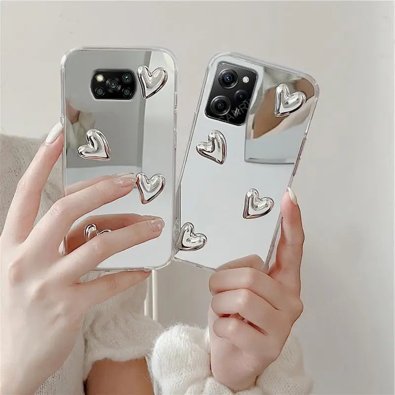 Cute 3D Love Heart Mirror Silicone Case For Xiaomi Mi Poco X3 NFC X5 Pro F5 F4 F3 C55 C41 C31 Cover X3Pro X5Pro Funda Poko X 3 5