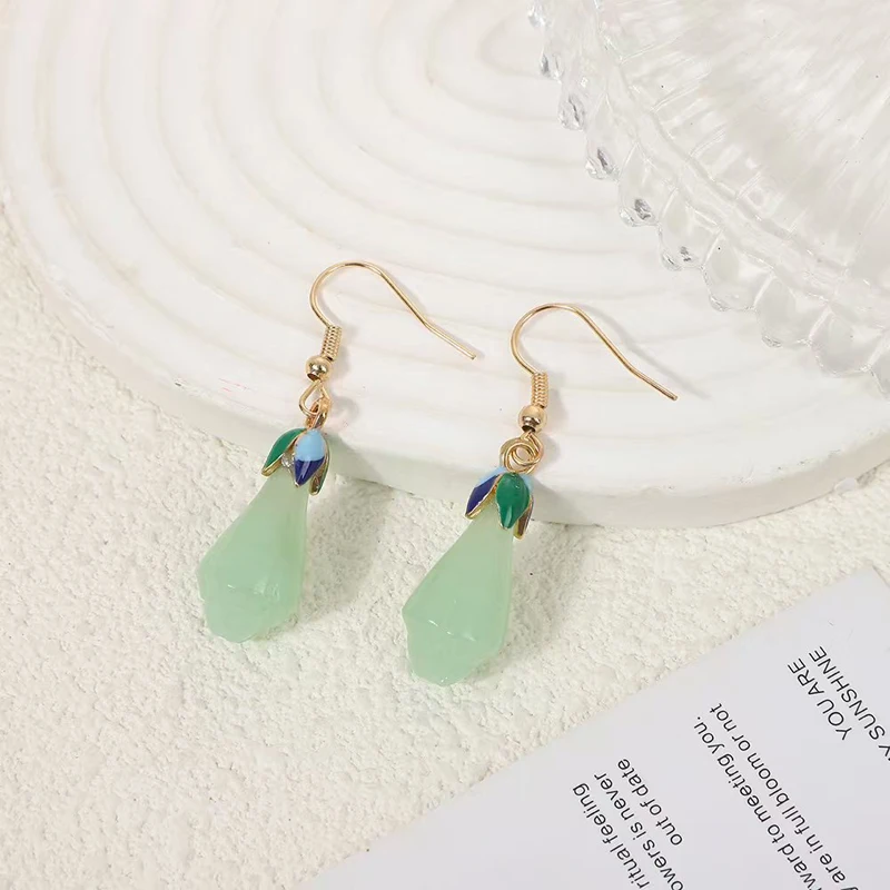 Luxury Elegant Magnolia Earrings - Retro Fresh Green Water Drop Earrings Unique Exquisite Dangle Jewelry for Women