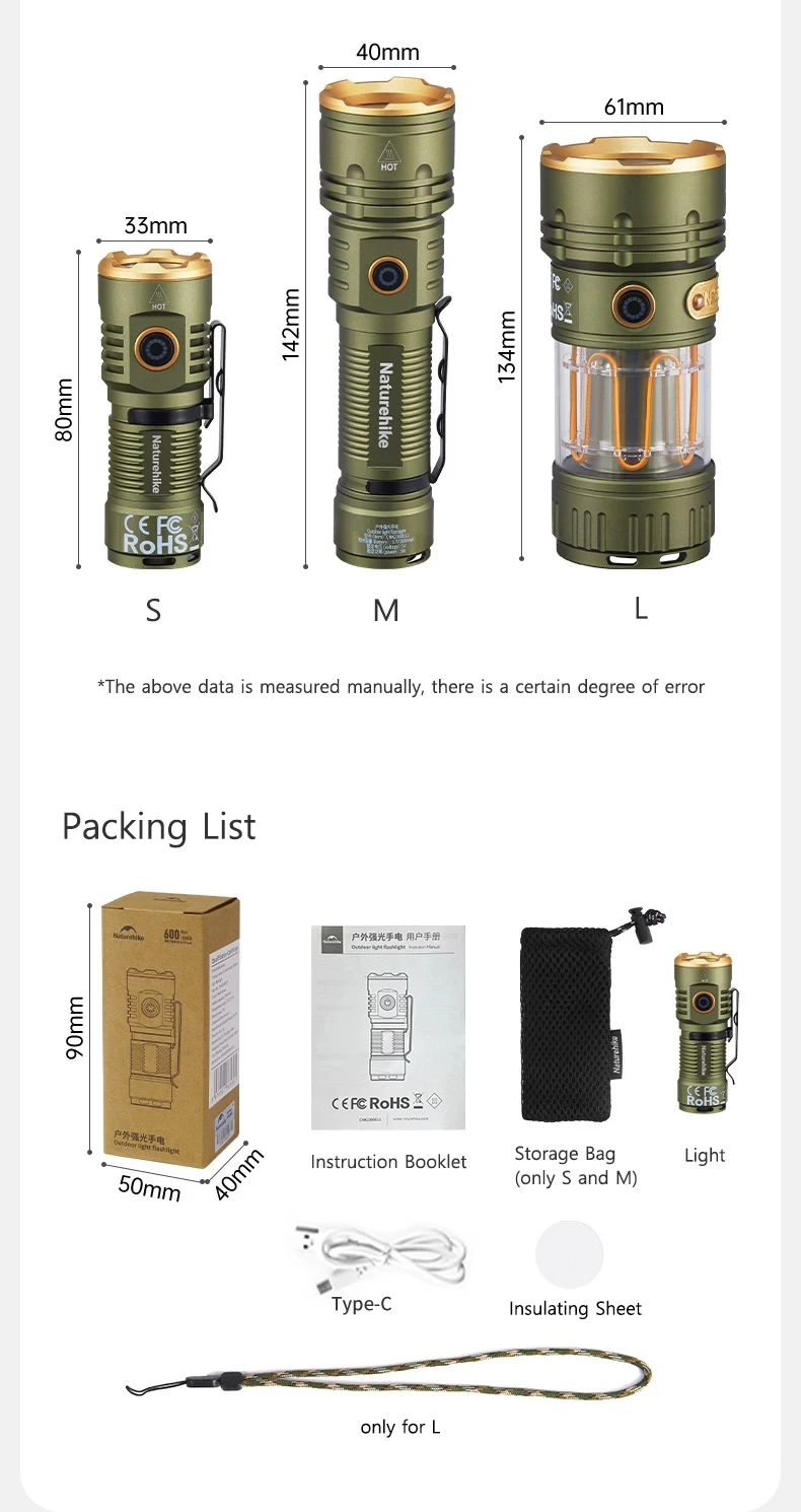 Naturehike Hochleistungs-LED-Taschenlampen für Camping und Outdoor, ultraleicht, wasserdicht, 250 m Strahlungsbereich, Umgebungslicht, multifunktional – Detail 15