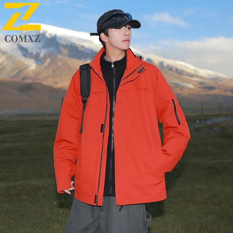 

COMXZ 2025 для мужчин и женщин, водонепроницаемая куртка со съемным капюшоном для пар, весенне-осенняя уличная повседневная спортивная свободная рабочая одежда, пальто