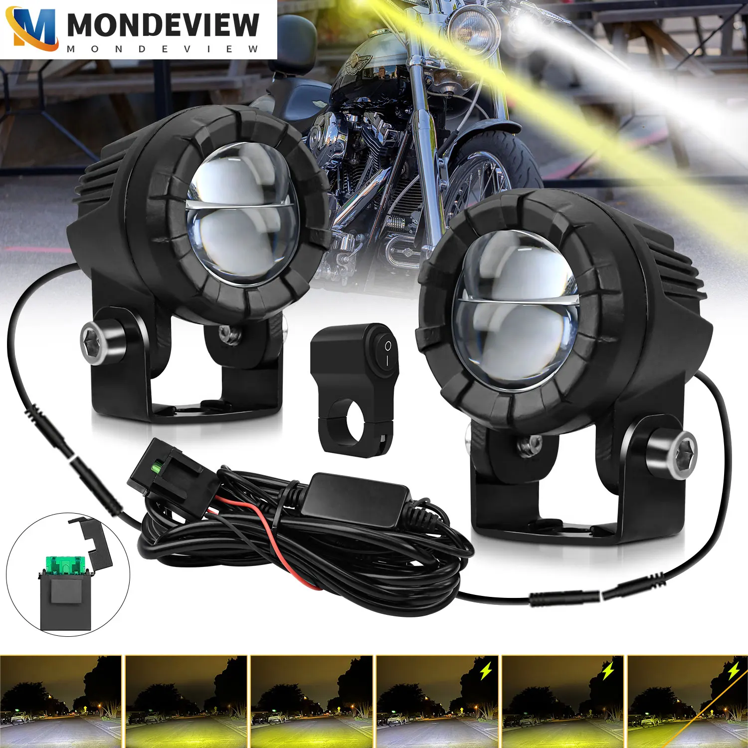 

MONDEVIEW dual lens with switch control cable set spotlight 360 ° adjustable 6000K 32000LM 140W six mode daytime running light