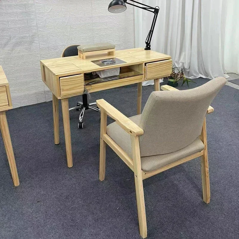 

Superior Japanese Solid Wood Nail Tables with Vacuum Cleaner Beauty Salon Professional Manicure Table Retro Storage Double