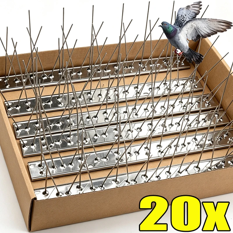 20/1x Effective Bird Repeller Garden Fence Roof Window Anti Bird Stainless Steel Spikes Pigeon Deterrent Spine with Plastic Base