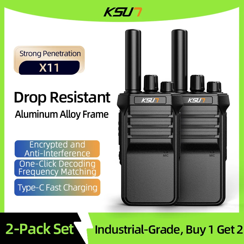 Mini Walkie Talkie X11 2pcs Rechargeable Radio Fast Charging UHF One-Click Pairing Detachable Antenna Ultra Thin Light Body
