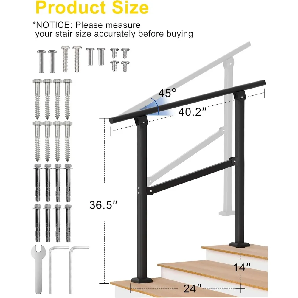 مجموعة درابزين الدرج الخارجية القابلة للتعديل لـ 1-3 خطوات، درابزين من الحديد المطاوع 40 × 36، حل درابزين اليد الخارجية للشرفة #2