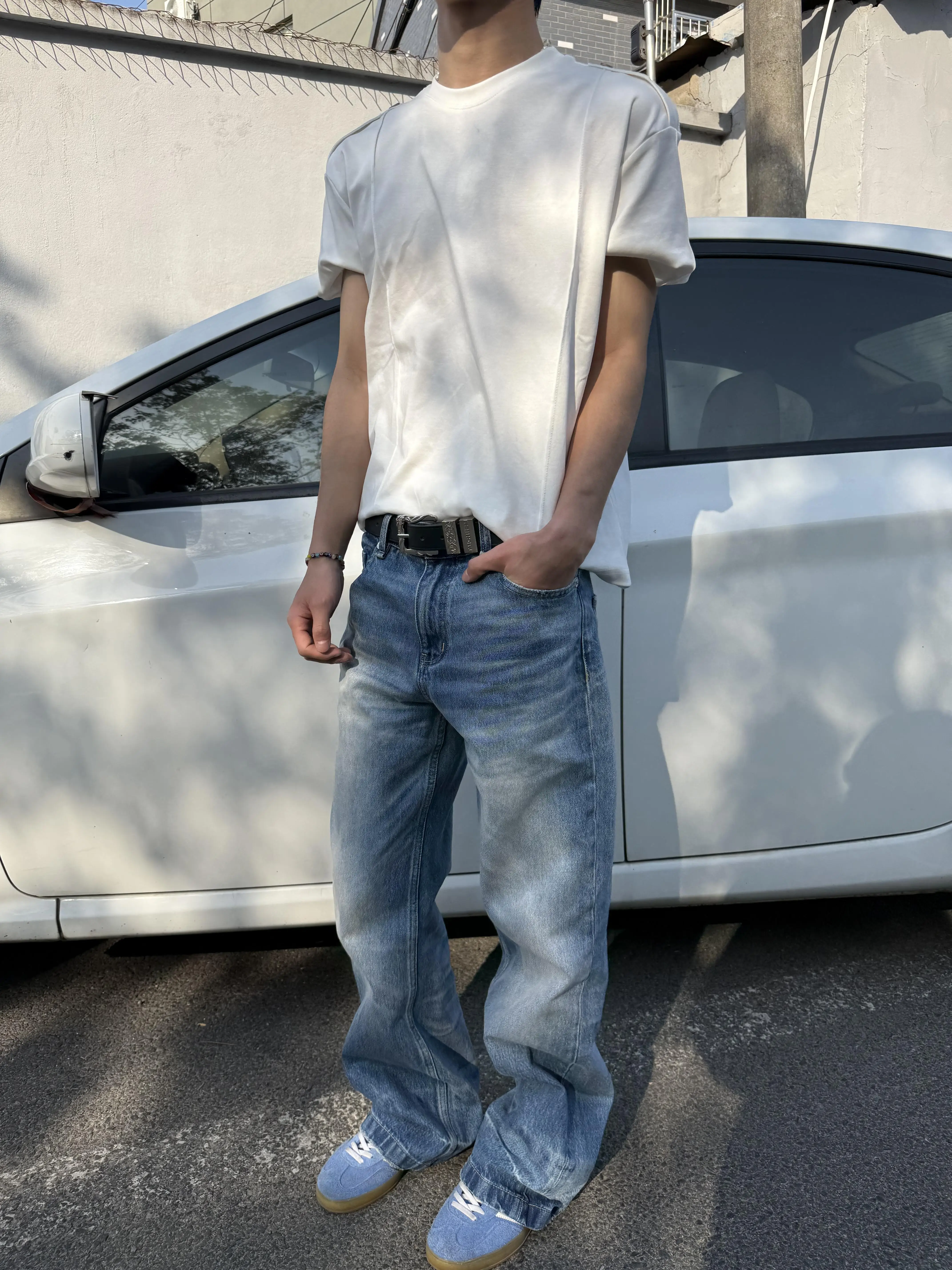 Washed American High Street Cleanfit Men's Jeans Straight Loose Leggings Crack Design Sense Casual Youth Popular Jeans