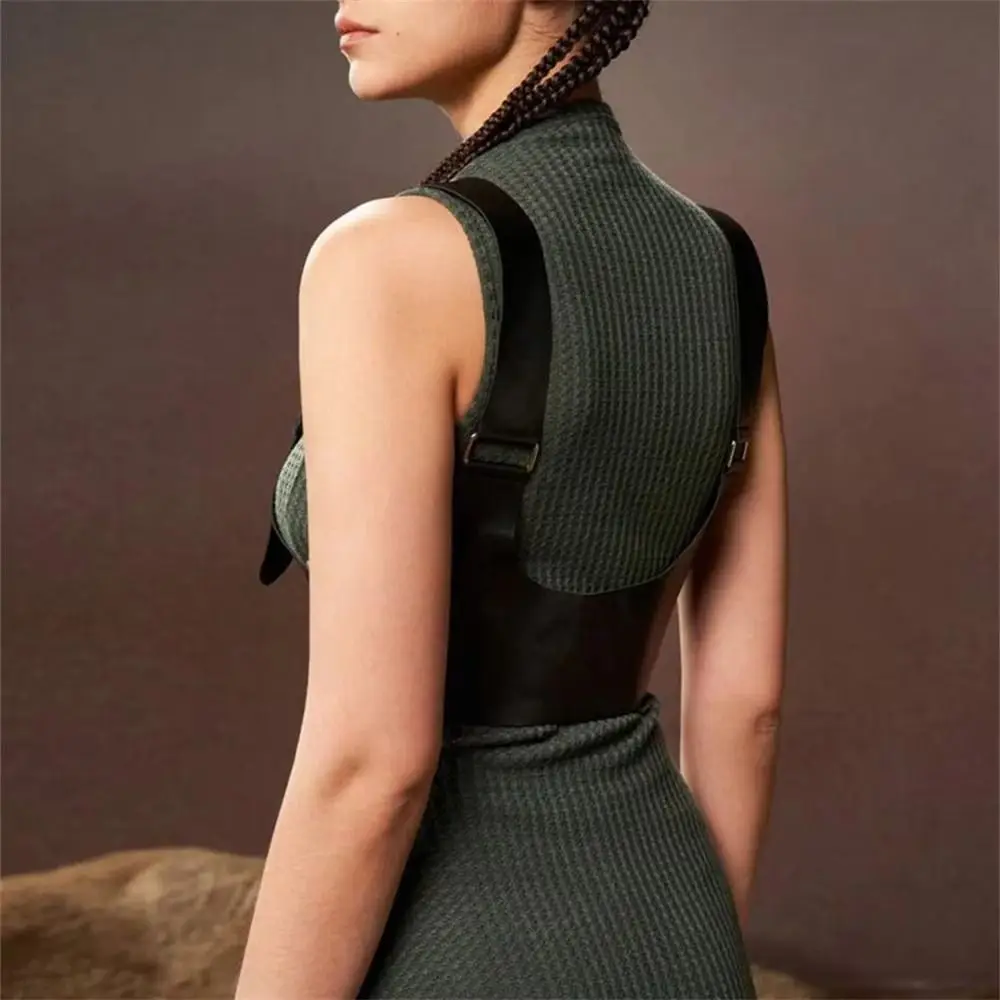 Cintura a corsetto Imbracatura in pelle a U Top Street Style Cintura larga Cintura punk Corsetto sul petto Reggicalze gotico regolabile in pelle Donna