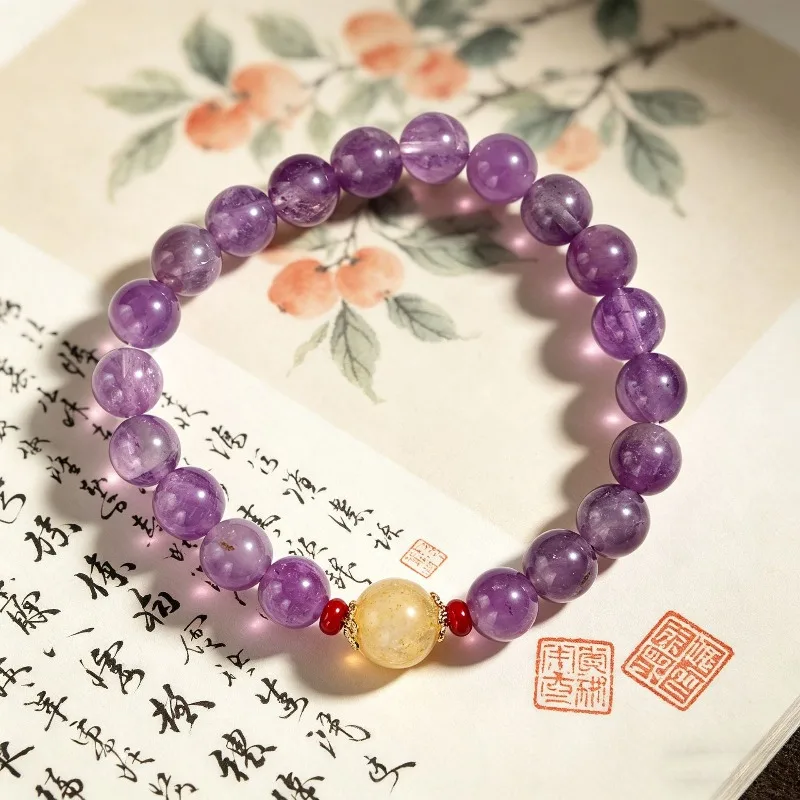 Purple Qi East Comes Amethyst Cream Jade 8mm Ice Clear Crystal Single Circle Bracelet Lucky Gifts