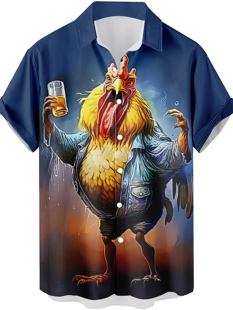 

Cartoon Chicken Graphic Men's Shirt Funny 3D Rooster Print Quick Dry Short Sleeve Tops Casual Men's Clothes Summer Street Shirt