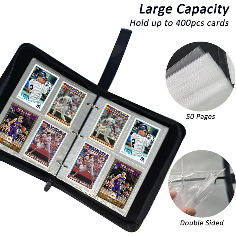 Imagem -03 - Trading Card Binder pu Cover 400 Pockets Zip Collector Album Case de Armazenamento Portátil Adequado para Cartões de Jogo Sport Cards