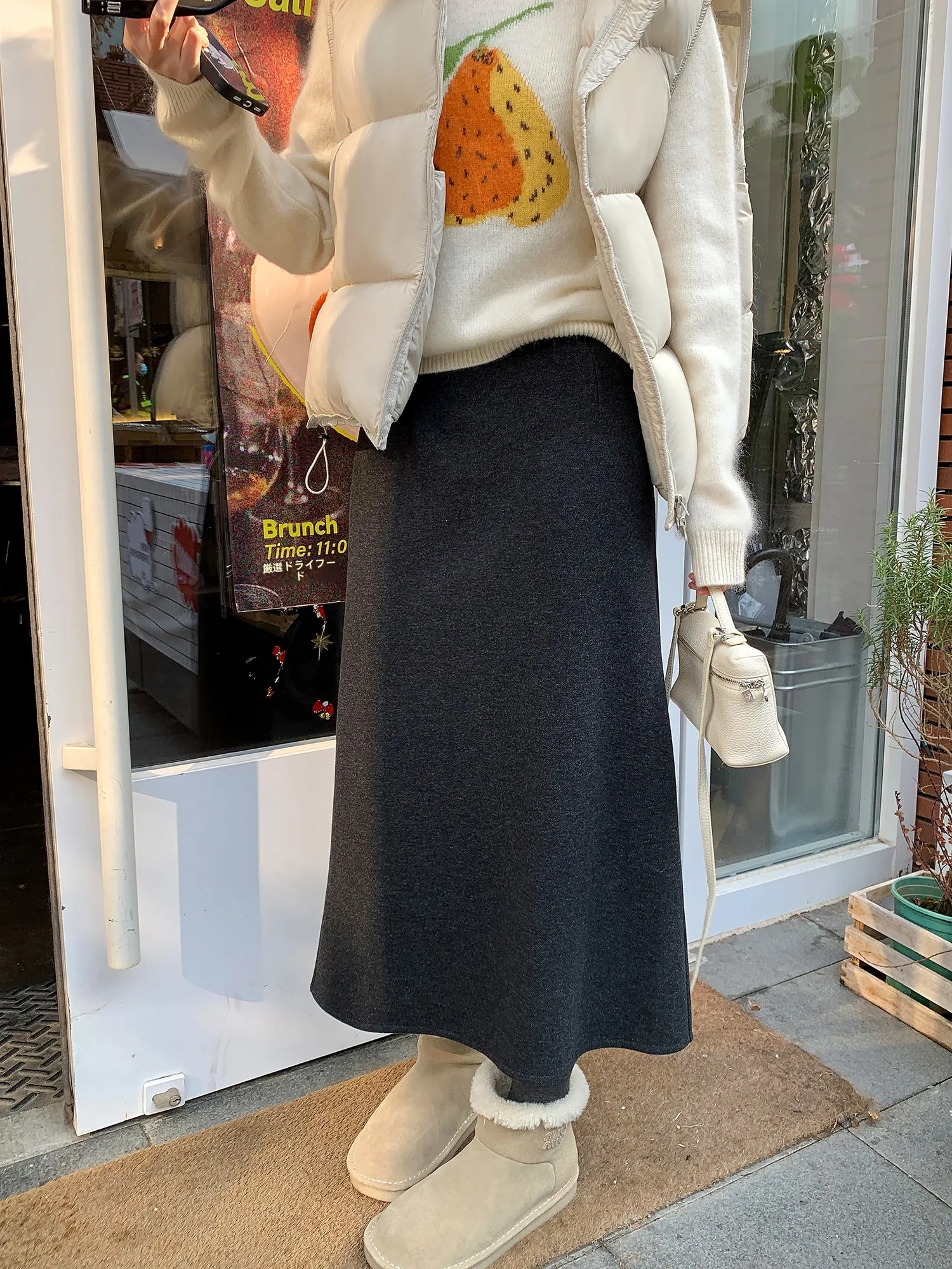 

Silk Cashmere Straight Cut Skirt Women's Winter Open Split Wrap around Skirt Elegant High Waist Casual Loose Fit Skirt