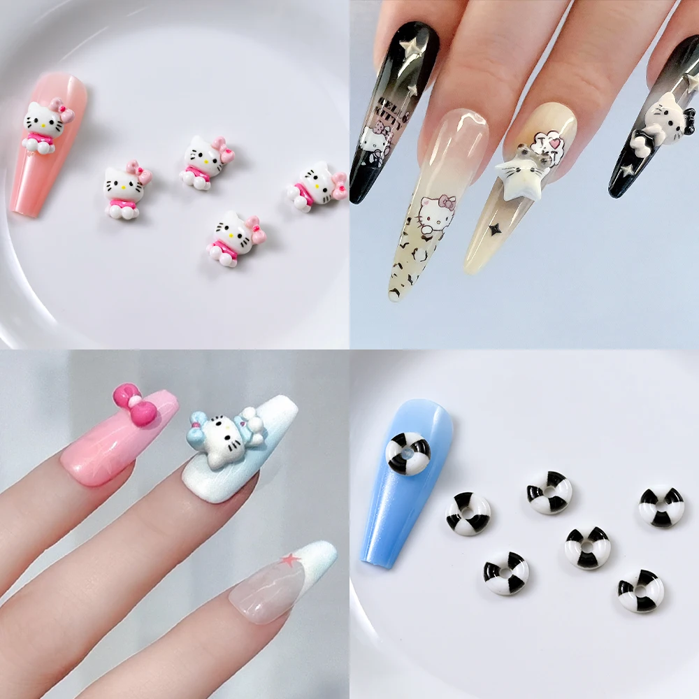 10 Uds MINISO 3D dibujos animados Hello Kitty manicura lindo Sanrio Nail Art diseño DIY Sanrio accesorios de decoración de diamantes de imitación