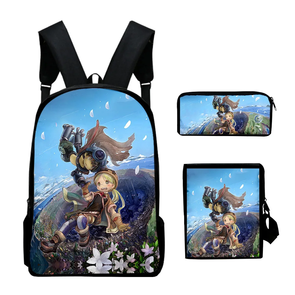 Cartoon Made in Abyss Anime 3D Print 3pcs/Set pupil School Bags Laptop Daypack Backpack Inclined shoulder bag Pencil Case