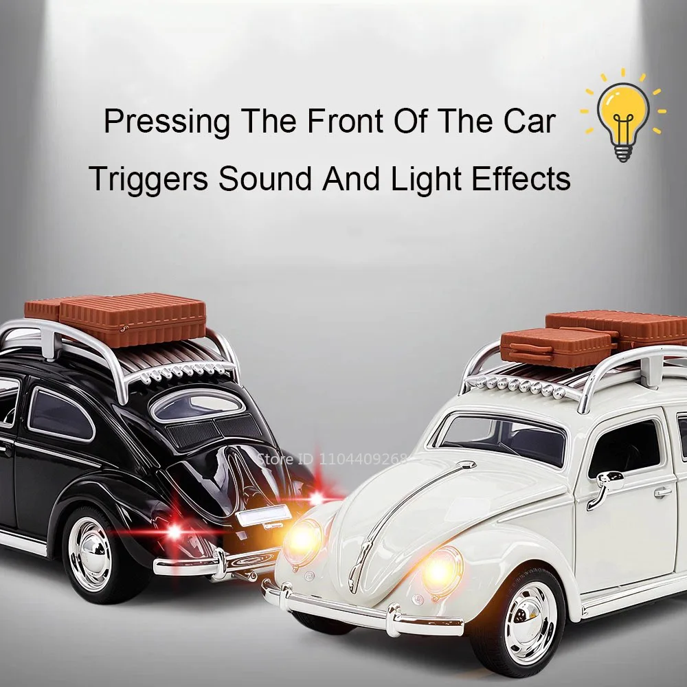 Schaal 1:32 Kever 1955 Tacoma Sportwagen Model Speelgoed Trek Verwijderbare Reiskoffer Licht Geluid Modellen Hobby Ornamenten Geschenken