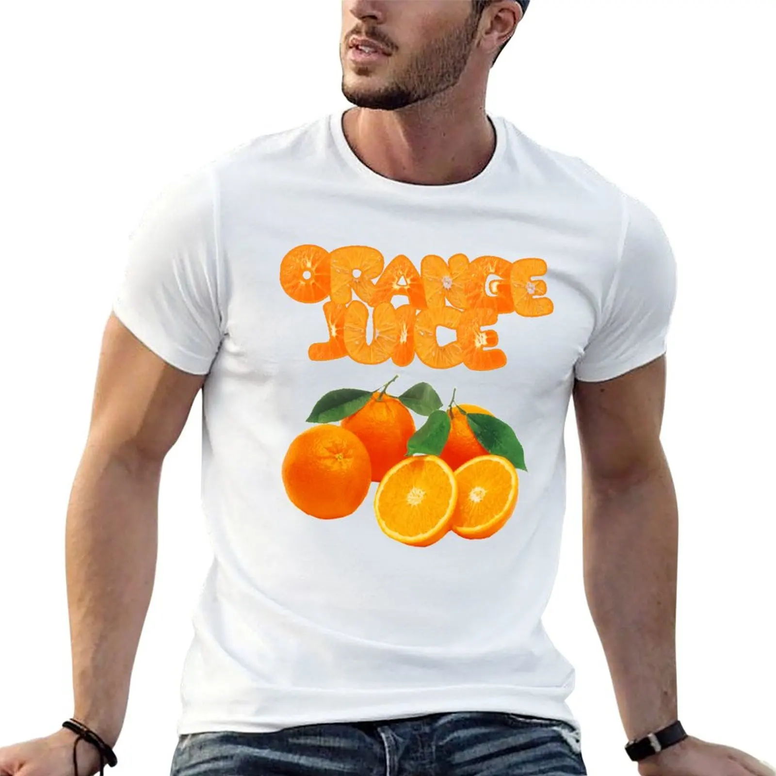Orange Juice Fruity Fun Design T-Shirt Simple Casual Short Sleeve Cotton T-Shirt
