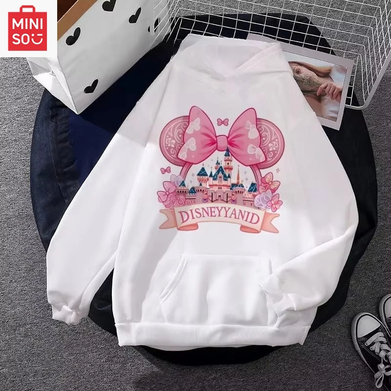 

MINISO Kawaii Paradise Fashion Minnie Mouse Y2K2025 Casual Printed Long Sleeve Kawaii Clothing Sportswear Women's Hooded