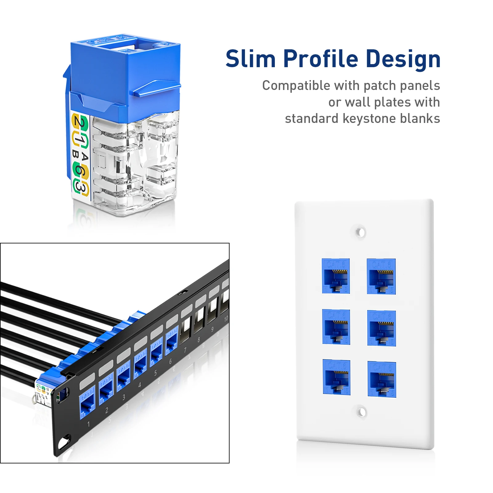 ZoeRax RJ45 Cat6 Keystone Jack profilo sottile 1/10/30-Pack, adattatore Jack Keystone Punch Down Ethernet a 90 gradi