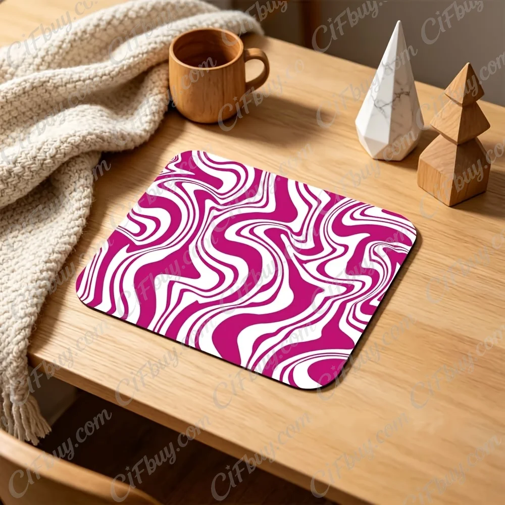 CIFbuy Mouse Pad Rose Red White Fluid Swirl Abstract Wave Print Fast Response Stable Control Non-Slip Psychedelic Marble Texture