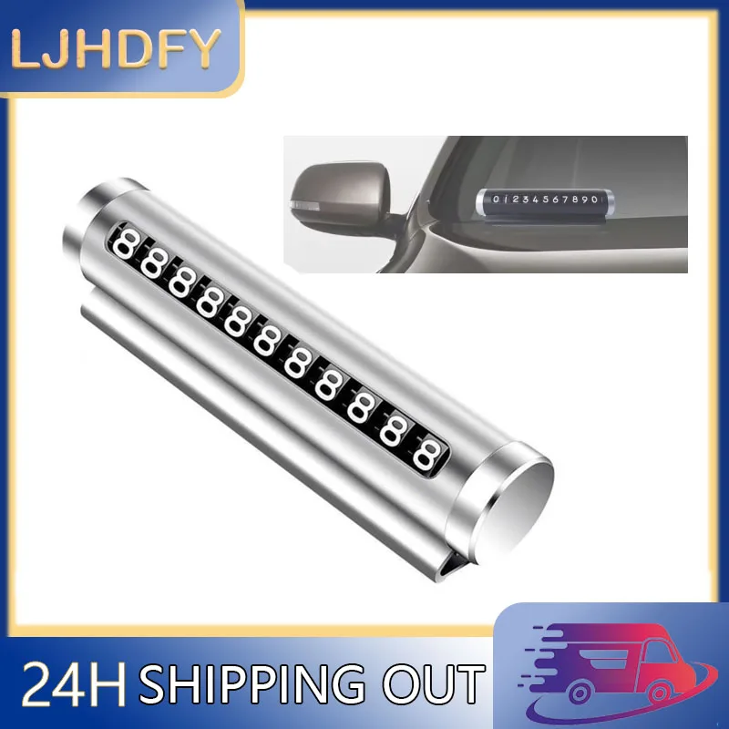 

Car Temporary Parking Metal Card Rotate Phone Number Plate Universal Aluminum Stickers Park Stop Temporary Parking Card
