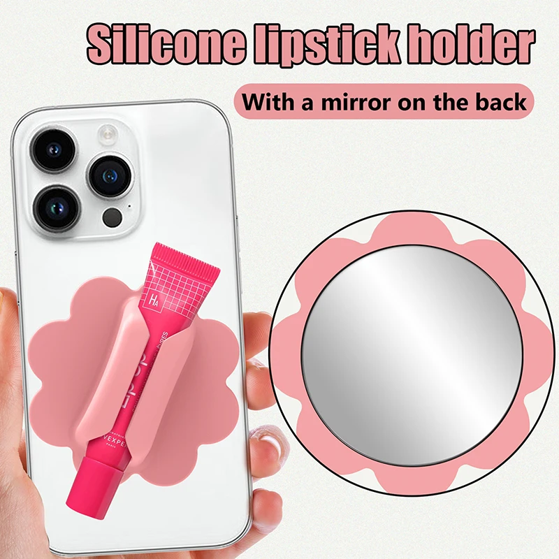 Suporte de batom de telefone de silicone com espelho caso de telefone móvel lábio esmalte volta vara titular acessórios vara capa protetora