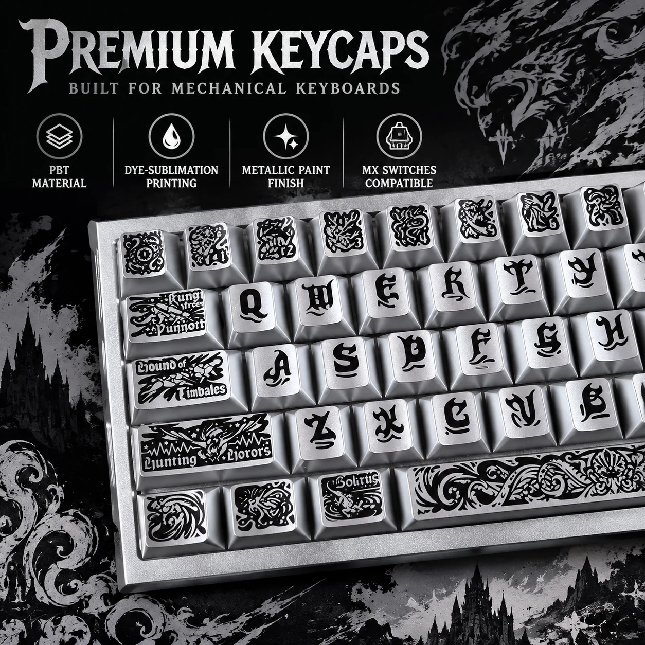 New Metal Paint Finish PBT Keycaps,Custom Cherry Profile Key Caps Set For MX Switches Mechanical Keyboard 60% 75% 80% 100%