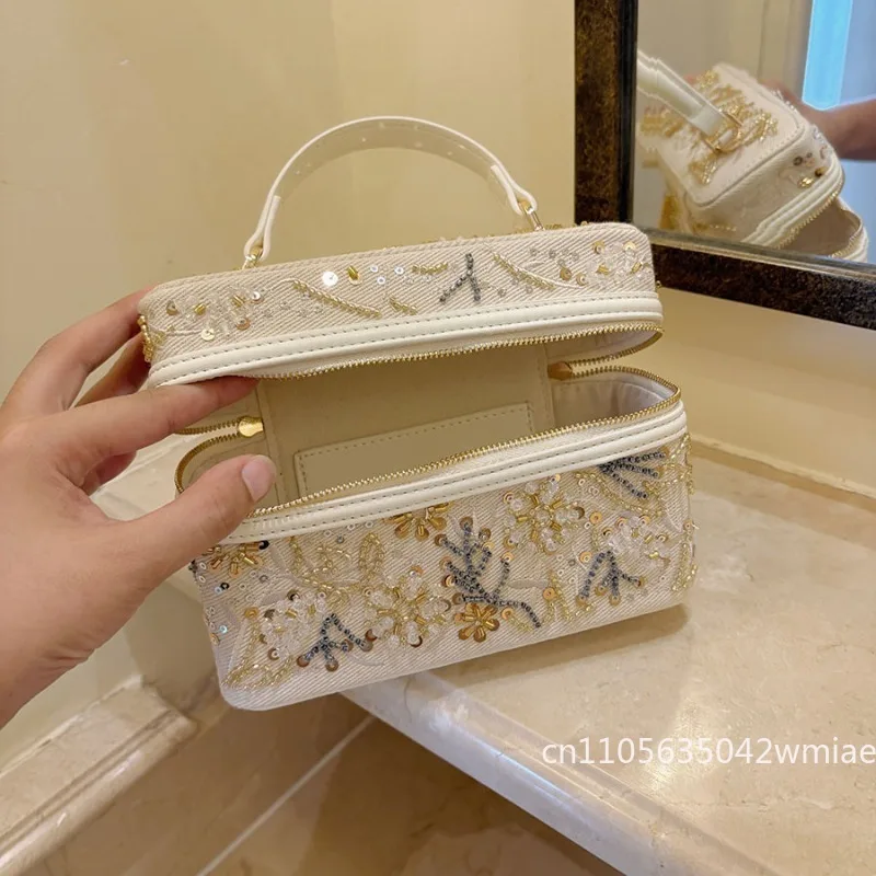 2026 New Heavy Industry Beaded Embroidery Handbag Small Square Bag Gentle Temperament Handbag Single Shoulder Messenger Bag