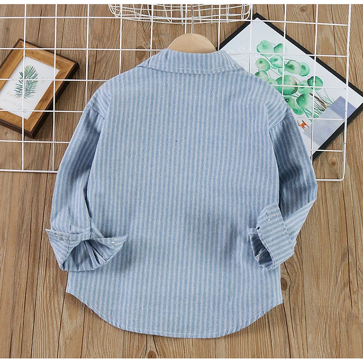 Neues Frühlings-Baumwoll-Langarmhemd für Jungen, Modische High-Street-Oberbekleidung, Oberteile für Teenager, Kariertes Streifenhemd, Alter 5-14 Jahre – Detail 12