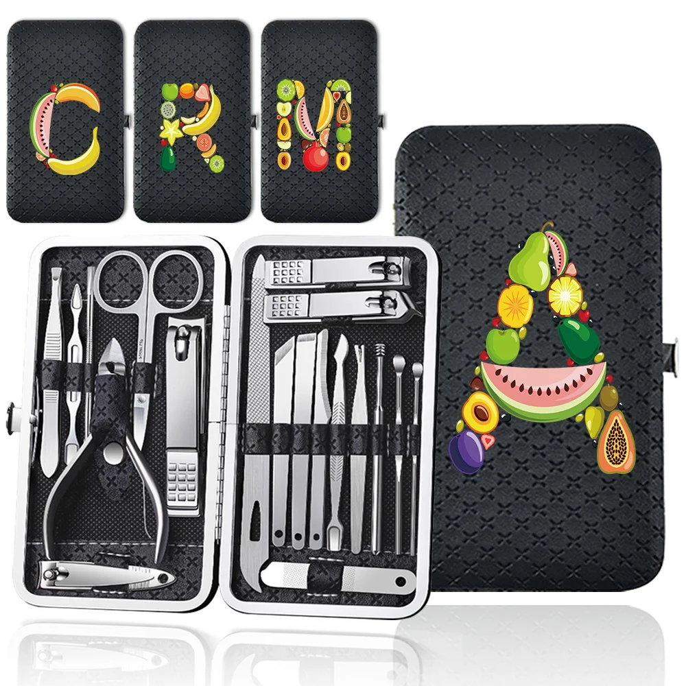 

19 Pcs Nail Clippers Set Storage Box Travel Pedicure Kit Home Essentials Personal Care Nail Clippers Set Fruit Letter Pattern