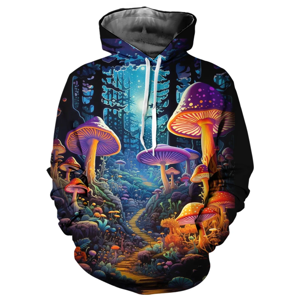 Sudadera con capucha con estampado 3D de setas Unisex, jersey de manga larga con patrón de plantas, moda forestal, Tops casuales, alta calidad