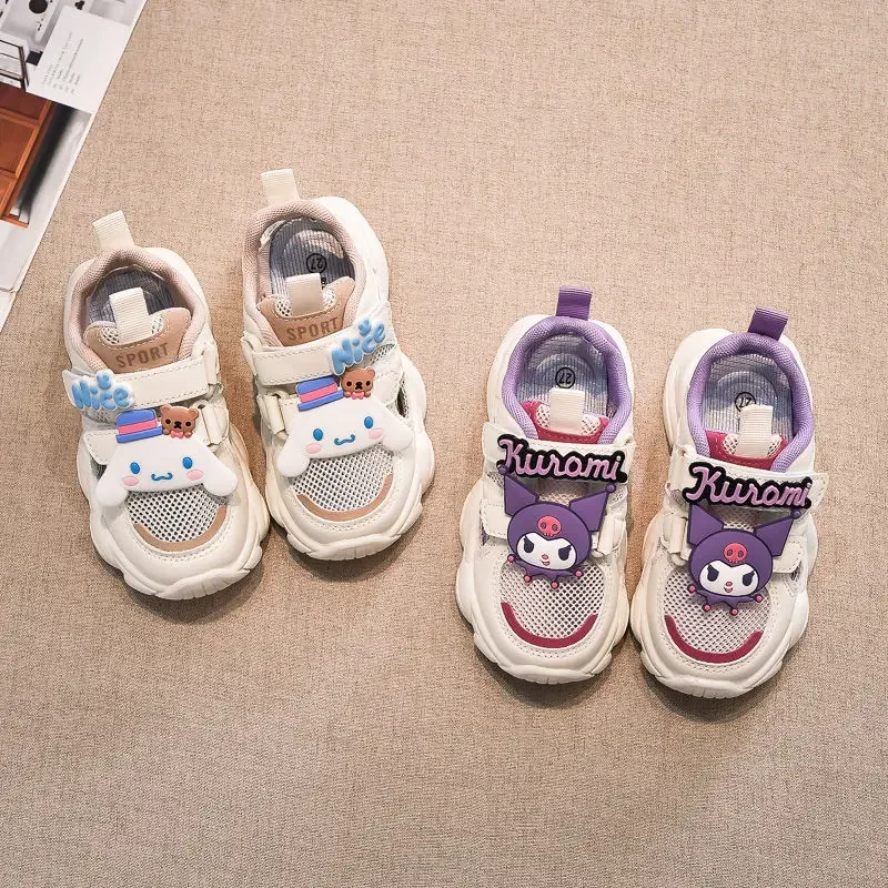 

Anime 2025 Summer Cinnamoroll Children Sneakers Sanrio Cute Sandals Kuromi Hollow Heart Cartoon Mesh Boy Girls Breathable Shoes