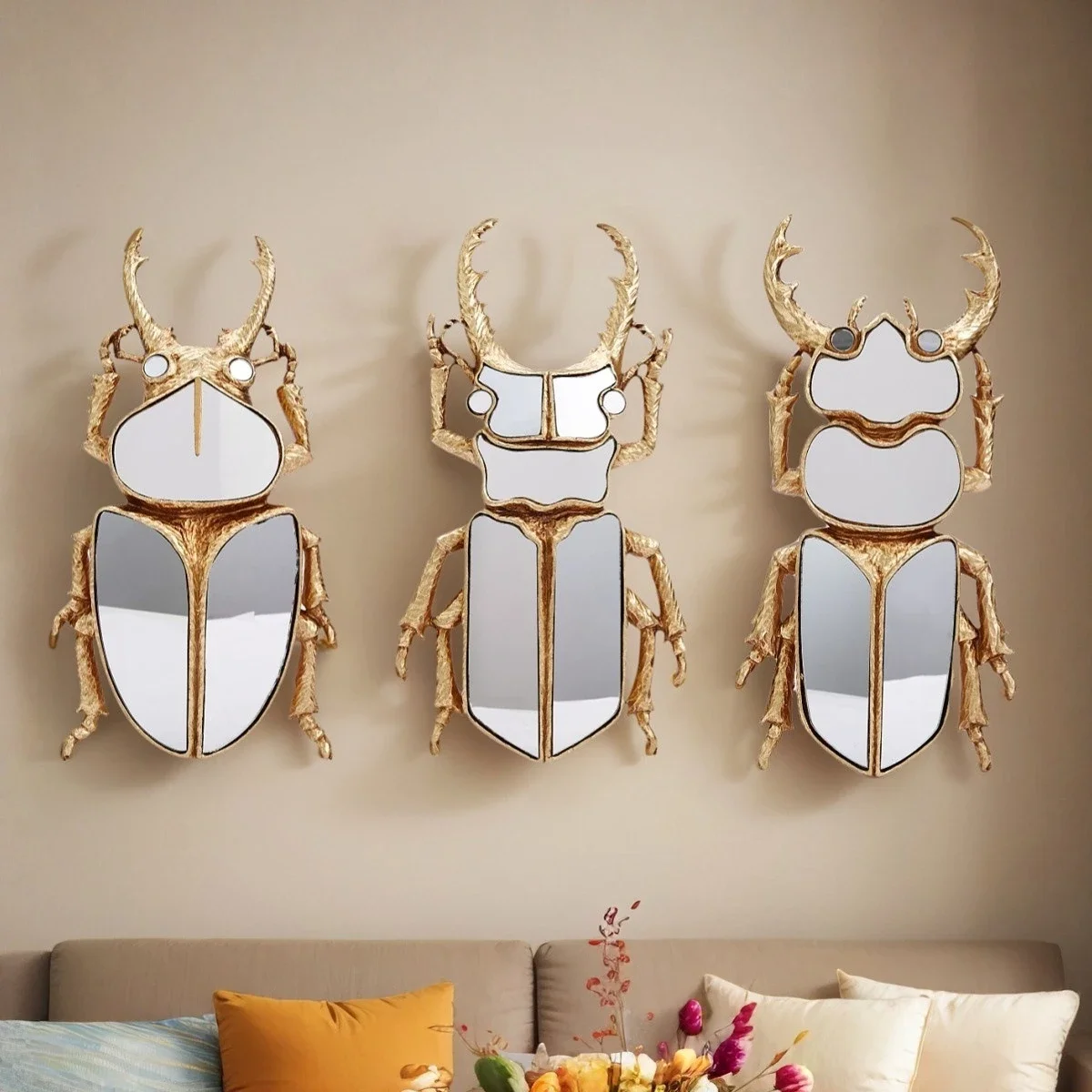 Golden Mirror Beetle Wall Decoration Resin Craftsmanship Centipede Insect Pendant Wall Decoration for Background Panel