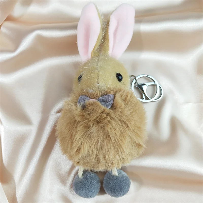 Fluffy Rabbit Keychain Pompon Bunny Trinket Key Chain for Women Alloy Cute Plush Toy Bag Car Accessories Jewelry Gifts KZZZ238